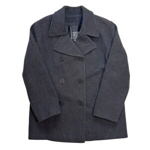 VTG Y2K J. Percy Charcoal Gray Double Breasted Pea Coat Wool Preppy‎ USA Made